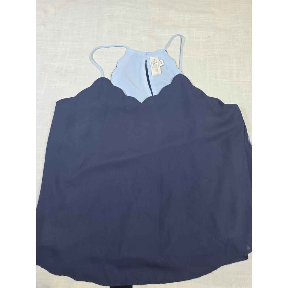 Sweet Wanderer Navy Light Blue Scalloped Halter Neck Tank Top Blouse Large